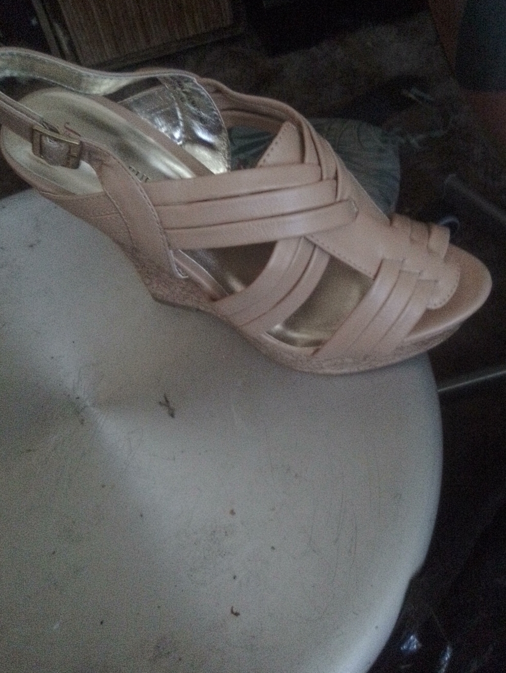 Ladies Beige Strappy Wedge Sandals with Buckle